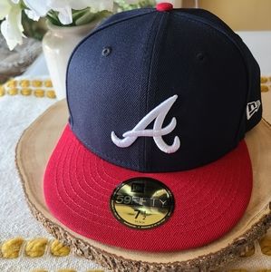 New Era Mens Atlanta Braves 59Fifty Fitted Cap Navy/Red Size 7 1/2